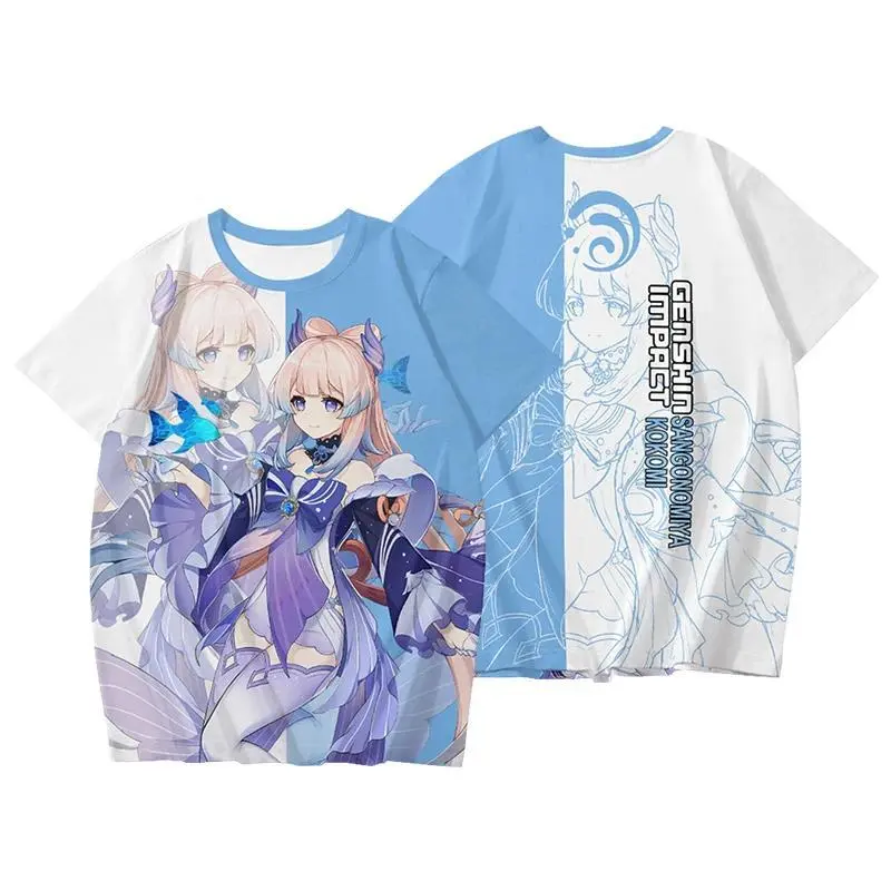 Genshin Impact Anime 3D Print Oversized Short-Sleeve T-Shirts, Unisex Harajuku Y2000 Tops for Party Gifts, Casual Clothing for Men and Women