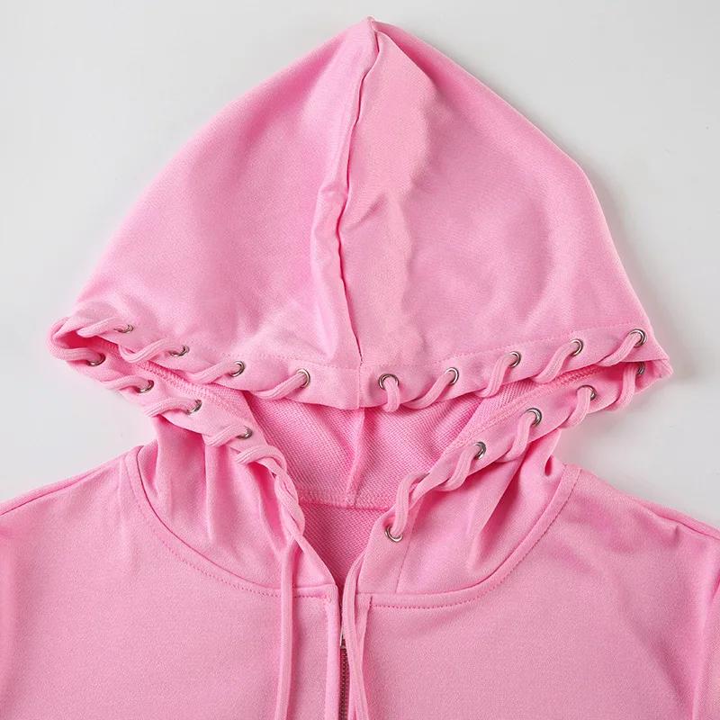 Sports suit Women Drawstring Ribbons 2 Piece Set Long Sleeve Zipup Hooded Sweatshirts Tops + Flare Pants Fashion Casual Tracksuits Summer Athletic Wear