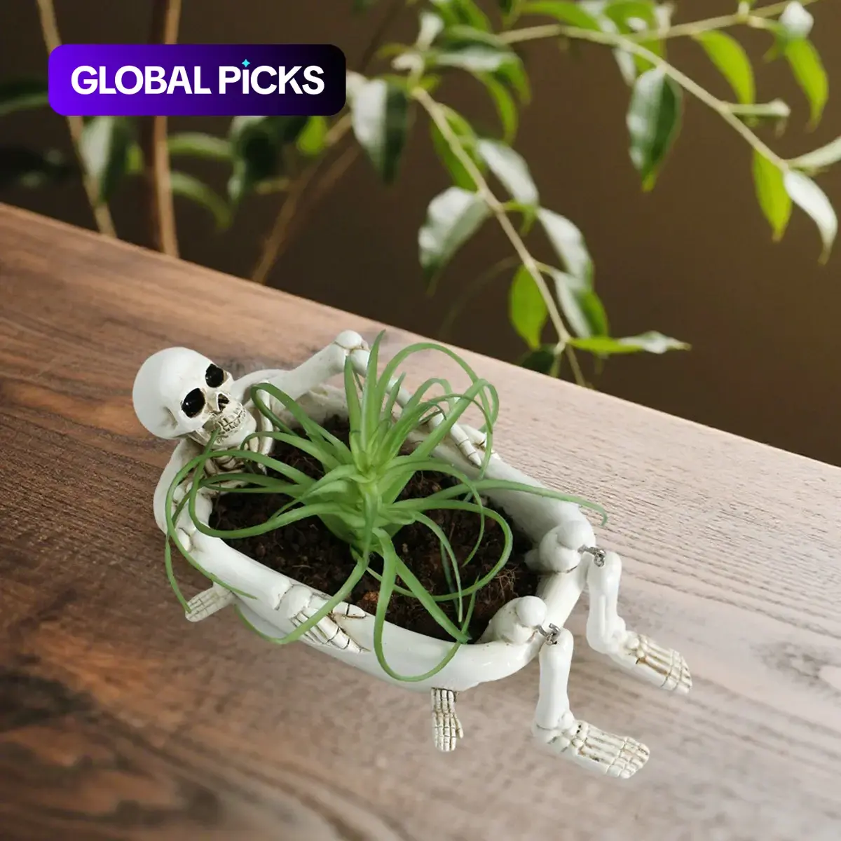 Creative Halloween Skull Resin Flower Pot, 6.37 Inches Bath Tub Planter with Drainage Hole, Bathroom Soap Holder/Potted Plant Decor/Household Small Storage, Succulent Pot, Plant Pots #GLOBAL PICKS