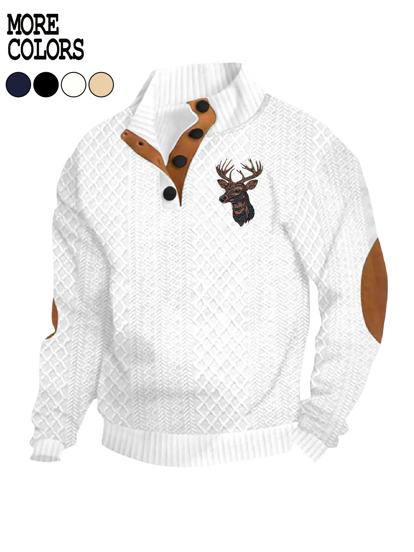 Men's Vintage Argyle Deer Print Knit Sweater, Casual Fitted Style, Fall & Winter, Perfect Christmas Gift for Men