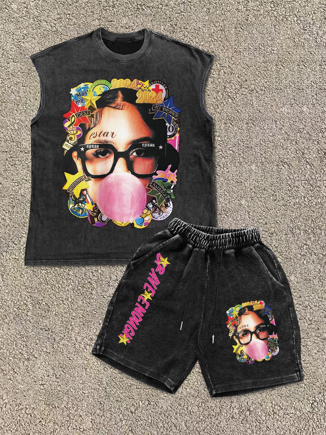 Men's Star & Letter Print Tank Top & Shorts Two-Piece Set, Regular Fit Casual Street Sleeveless Top & Shorts for Daily Wear, Men's Clothing for All Seasons, Cotton