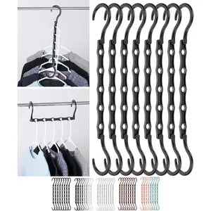 Space Saving Hangers, 8 pcs, 360° Rotating Hooks, Magic Cascading Hanger Organizer with 5 Enclosed Slots, Closet Organizers and Storage for Clothes, College Dorm Room Essentials