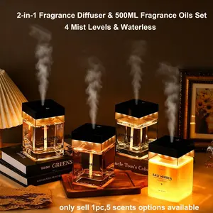 2-in-1 Fragrance Diffuser & 500ML Fragrance Oils Set,4 Mist Levels,Low-Noise Smart Scent Control with Warm Light for Home,Office, Bedroom, Fresh Tea,Floral,Woody Fragrance Air Freshener, Ultrasonic Diffuser, Aromatherapy Diffusers, Gift Idea