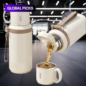 29oz Stainless Steel Insulated Water Bottle with Carry Strap, Dual-Function Coffee Cup for Hot & Cold Drinks, Portable Outdoor Mug for Camping, Cycling, Home & Office, Insulated Tumbler