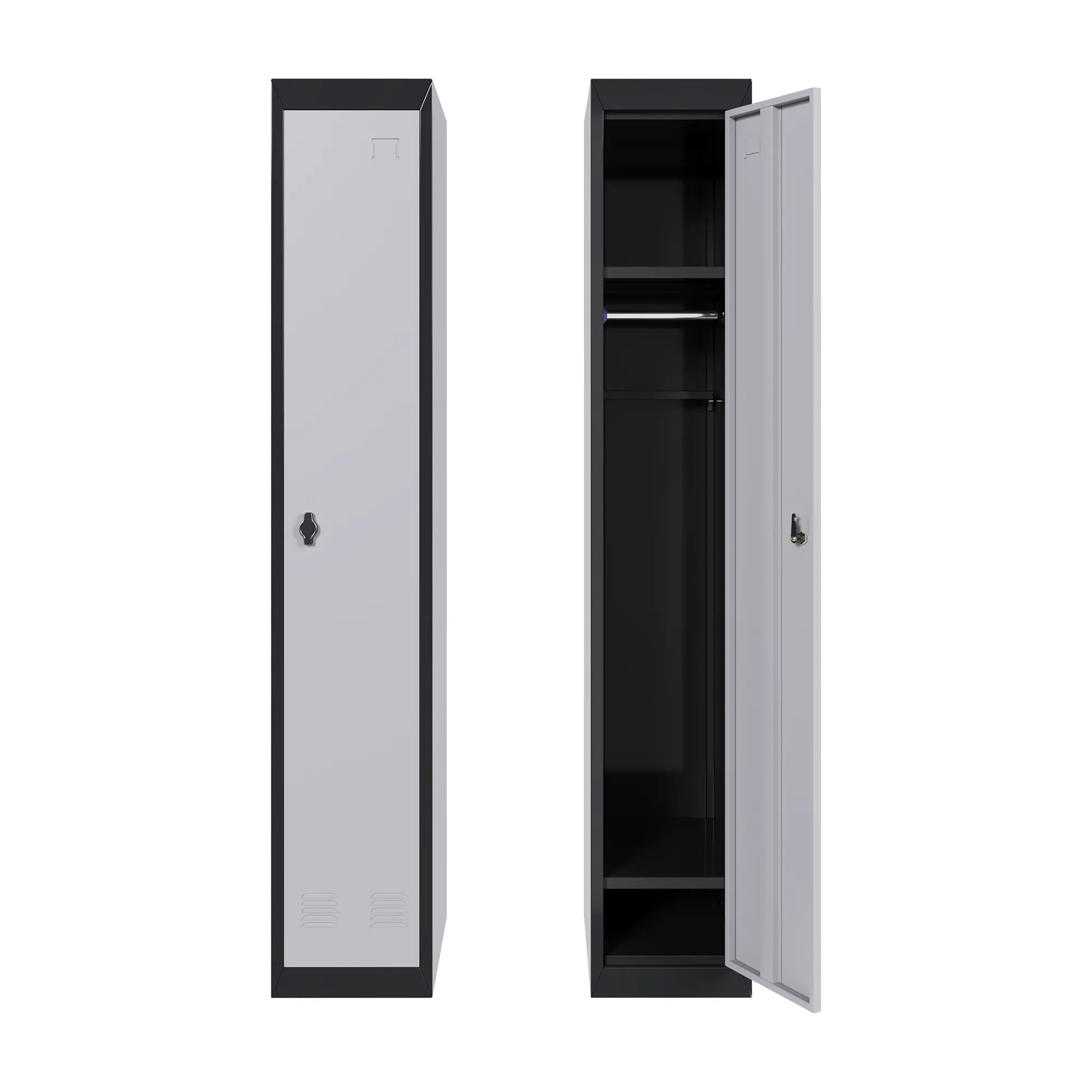 Grey Narrow Tall Heavy Duty Steel Locker with Lock, Metal Storage Cabinet with Hanging Rod & Adjustable Shelves, Rust-Resistant & Easy Assembly for Office, School & Gym