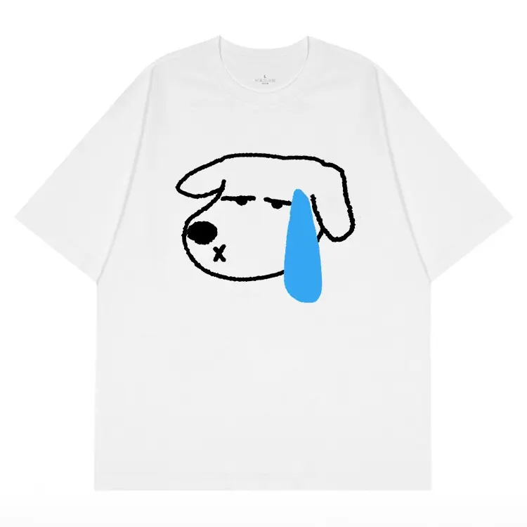 “Speechless Dog” Funny Hand-Drawn Graphic T-Shirt – Cute Sweaty Dog Meme Print, Unisex Heavyweight Cotton Summer Oversized Casual Streetwear Tee