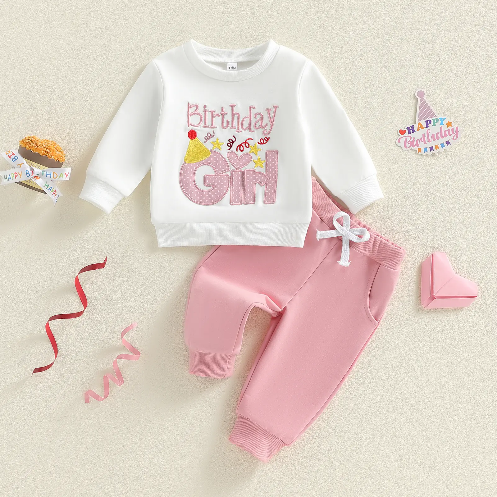 Meihuida Baby Girl Fall Clothes Birthday Girl Outfit Letter Embroidery Sweatshirt Long Sleeve Pullover Tops & Pants 2Pcs Set