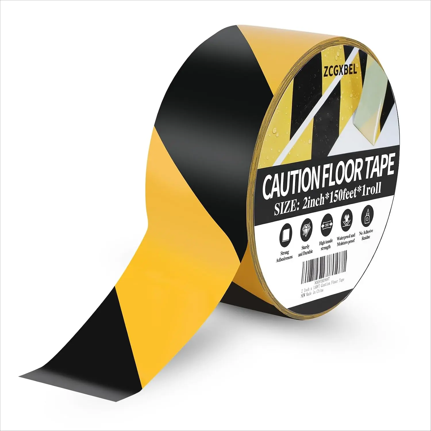 6 Mil Thick Black and Yellow Floor Marking Tape Roll, 2" x 150ft Hand Tear High-Tack Grip Tape for Warehouse Aisles, Stairs, Multiple Surfaces