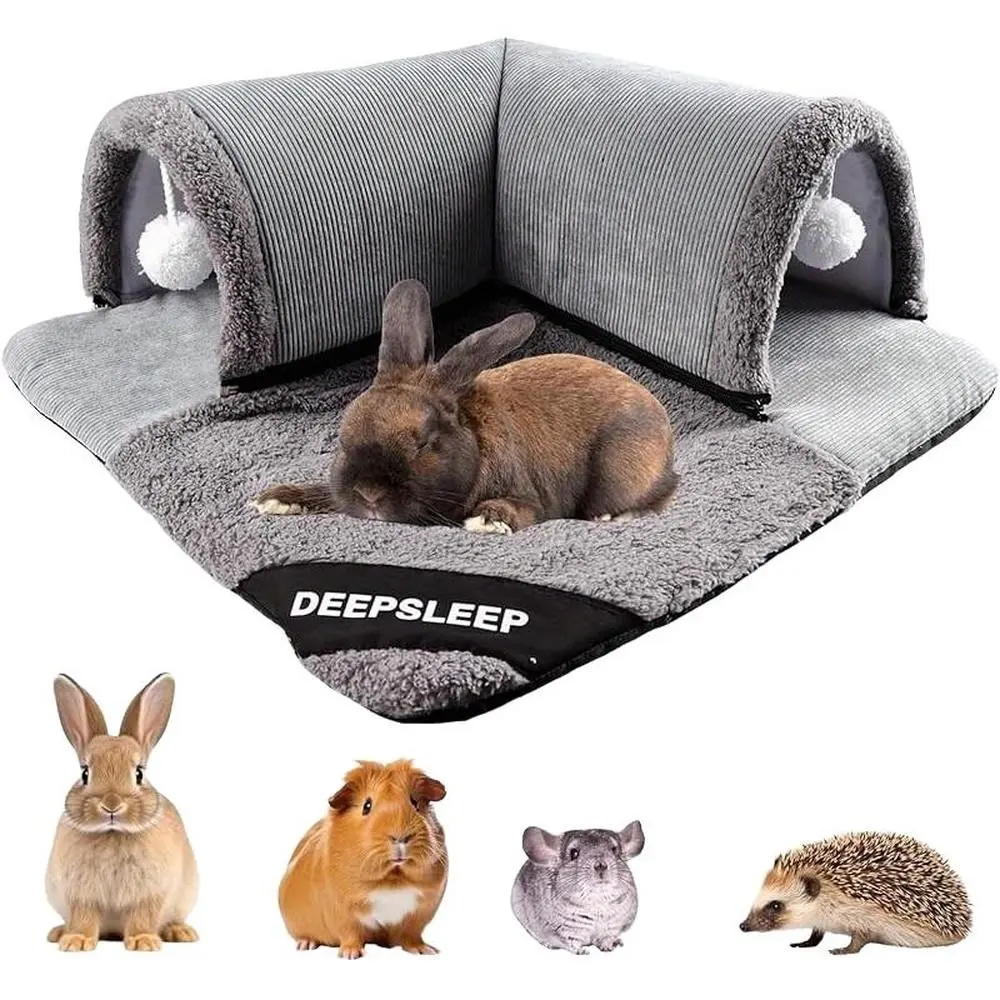Rabbit Tunnel Bed, Plush Bunny Tunnel Tube with Removable Mat, Hideout Toys for Guinea Pig Rabbit Bunny Chinchilla Kitty Cat, Guinea Pig House