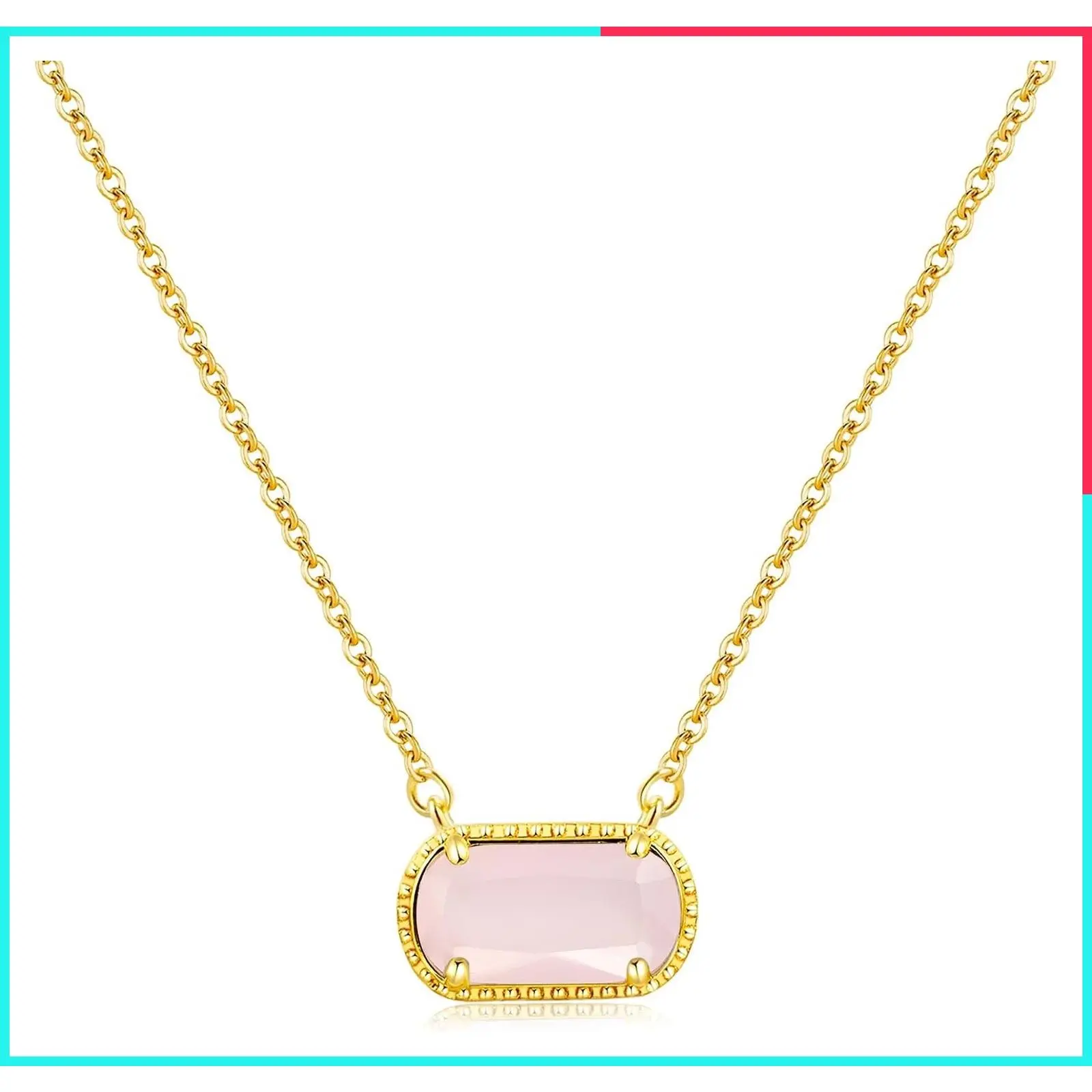 Birthstone Necklace for Women 14k Gold Plated Oval Zircon Pendant Necklace Preppy Trendy Birthday Gift for Mom Wife Friend