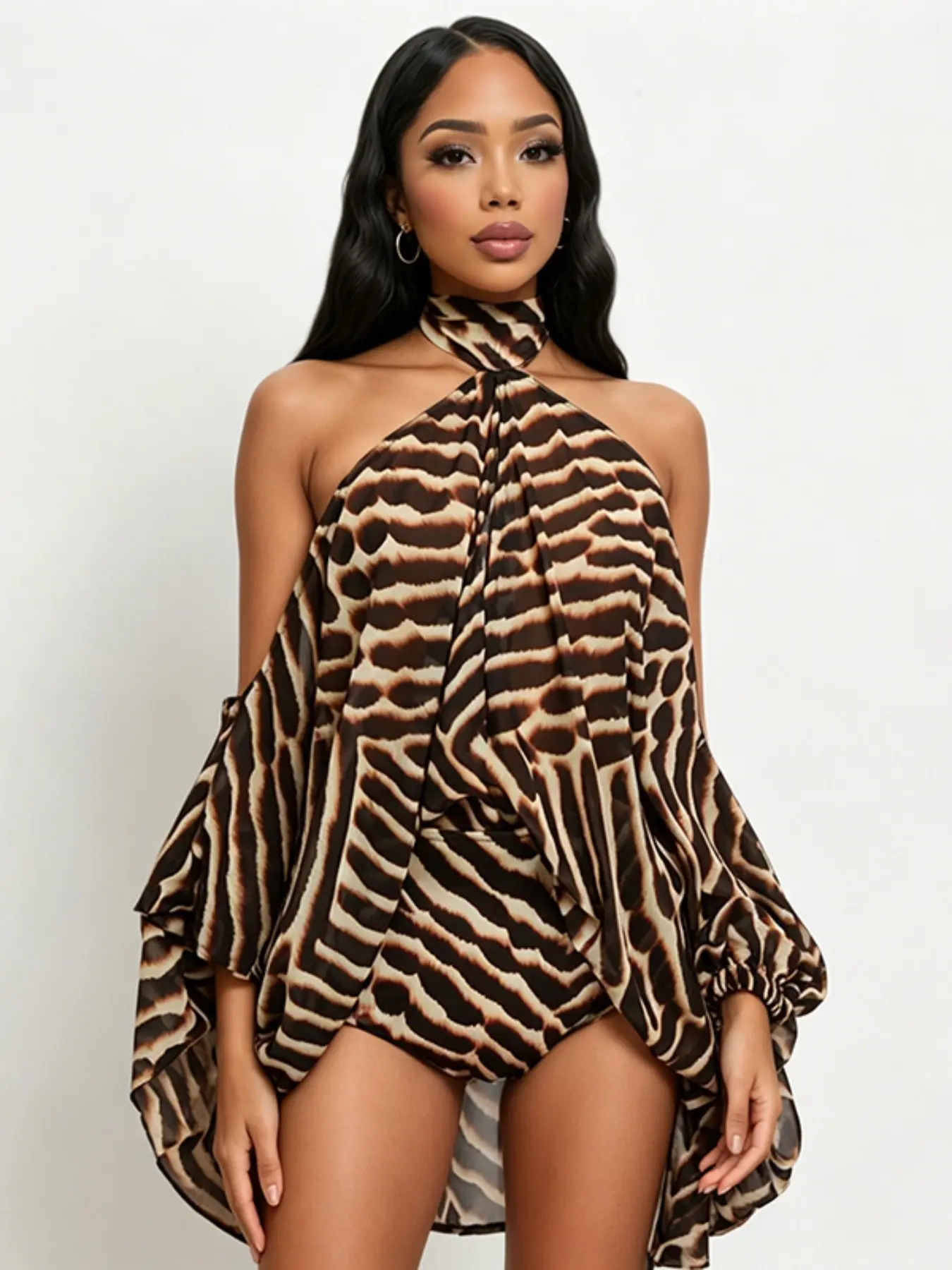 Women's 2-Piece Leopard Print Set, Casual Loose-Fit Long Top & Shorts, Fashionable Daily Wear, Perfect for Travel & Vacation