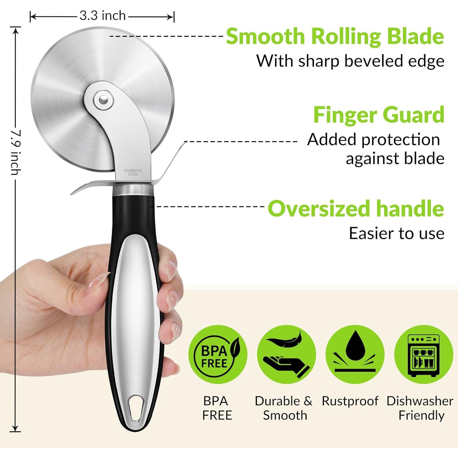 Kitchen Large Pizza  Wheel, Stainless Steel Pizza Slicer,   Pizza Wheel with Non-Slip Handle, Dishwasher Safe,  Kitchen Gadgets Home Essentials, Black