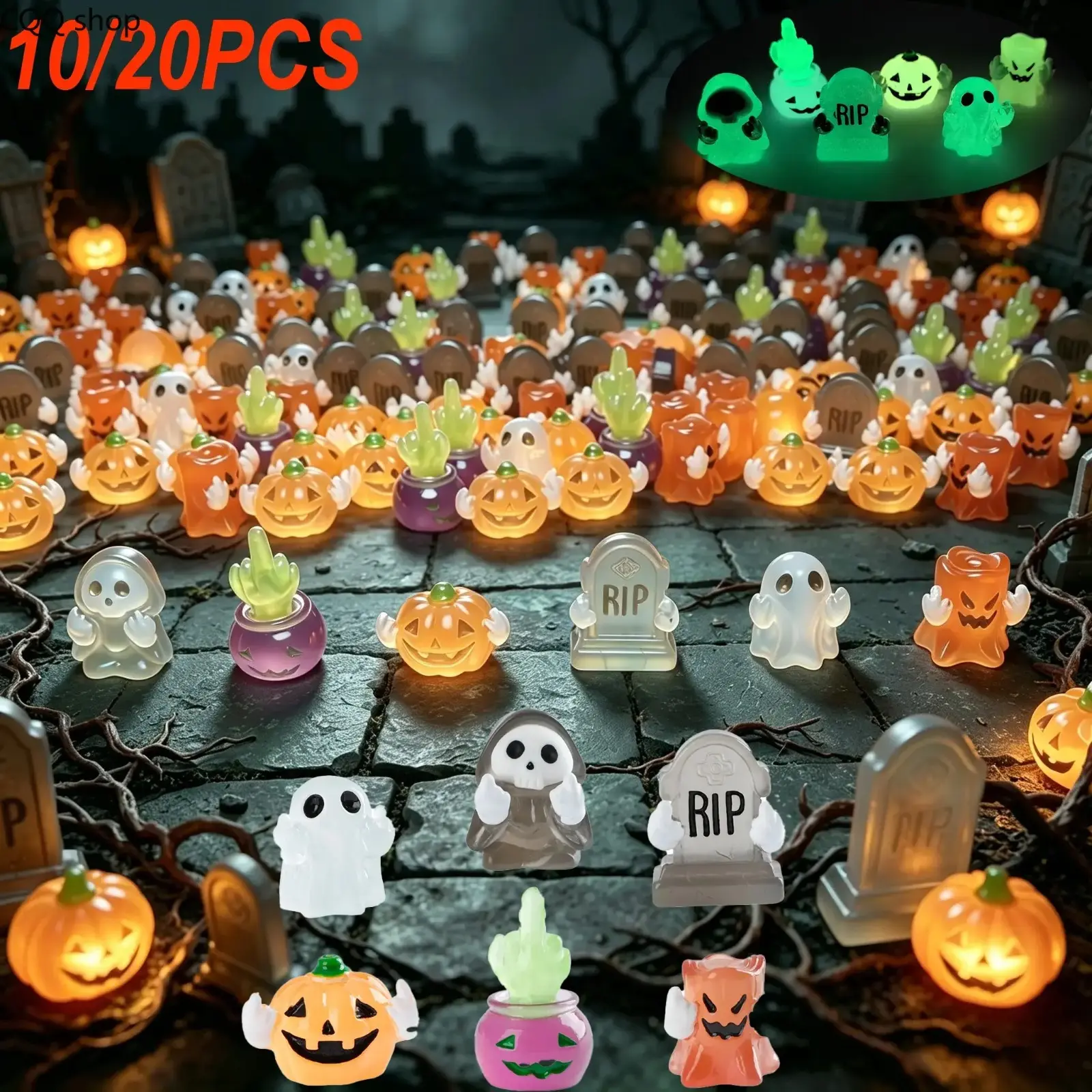 Mini Pumpkin Ghost Grave Resin Decorations, Cute Spooky Desk Ornaments, Mini Garden Decor, Halloween Christmas Gifts, Party Favors, Figurine