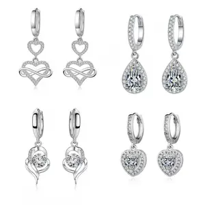Heart-shaped earrings and ear clasps, fashionable diamond-studded zirconia women's four-piece set DDMS0038 earrings jewelry 14KGold-Plated