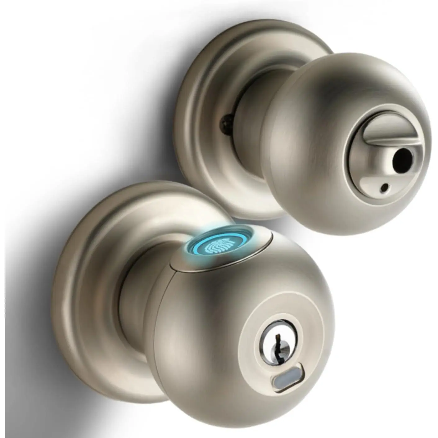Door Lock, Thumbprint Door Knob for Bedroom| Biometric, Auto Lock, Passage Mode, Battery, Apartment, Office, Front Door, Zinc