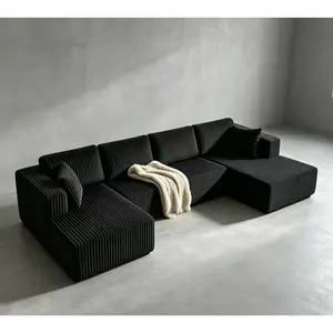 [2 Packages]  132-Inch U-Shaped Memory Foam Sectional Sofa - An oversized modular design offering "cloud-like" comfort; features deep seating and compressed corduroy fabric, combining space-saving capabilities with a convertible sleeper function.