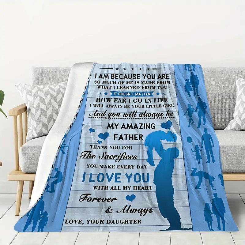 To My Dad Letter Pattern Flannel Blanket, 1 Count Soft Comfortable Warm Throw, Air-conditioned Room Blanket, Gift for Dad, Bedding Supplies