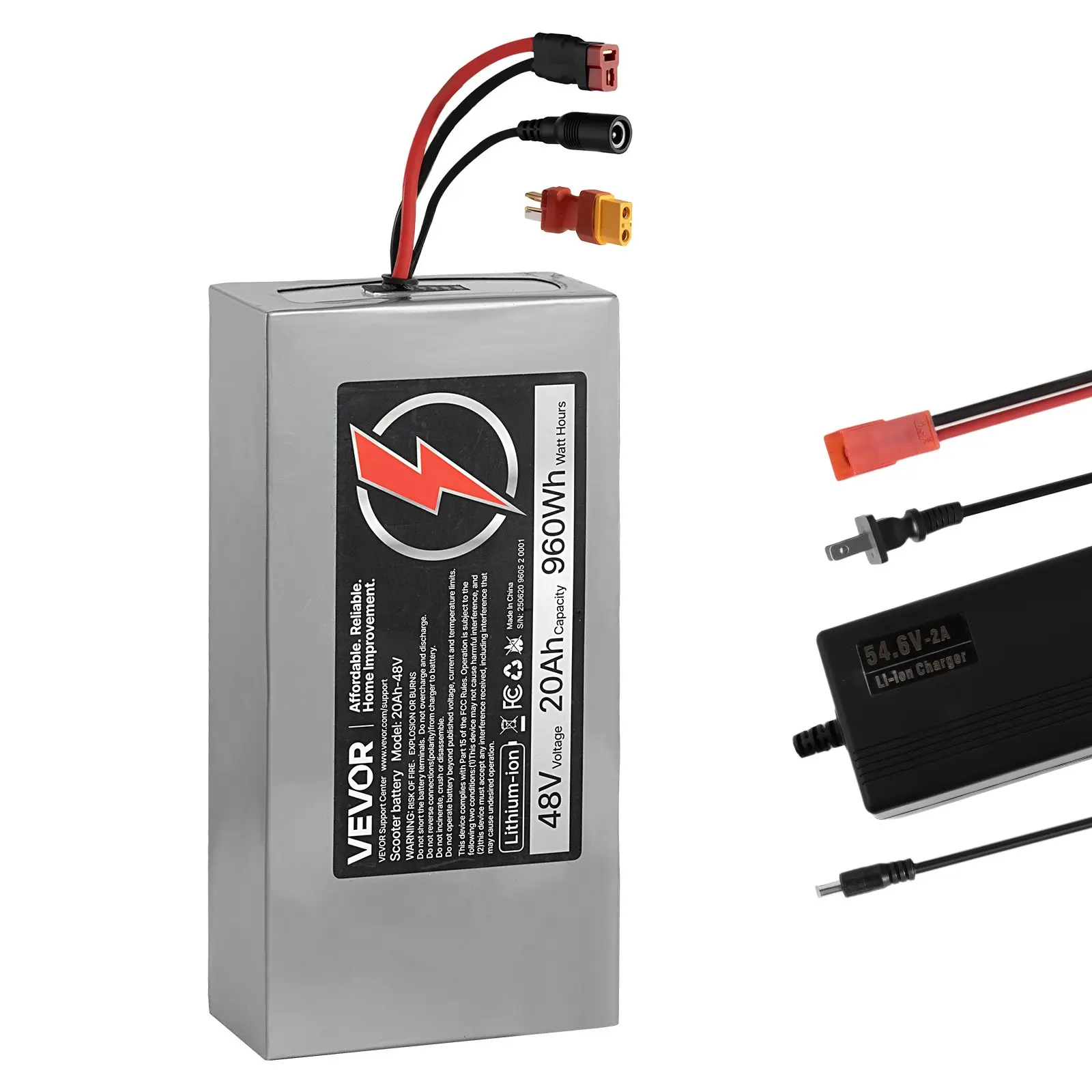 48V Electric Scooter Battery, 20Ah, Ebike Lithium Battery Pack with 30A BMS, Charger, T-Plug Expansion Cable, 500  Cycles, Compatible with 4800W Motors, for Electric Bikes Bicycles, Scooters