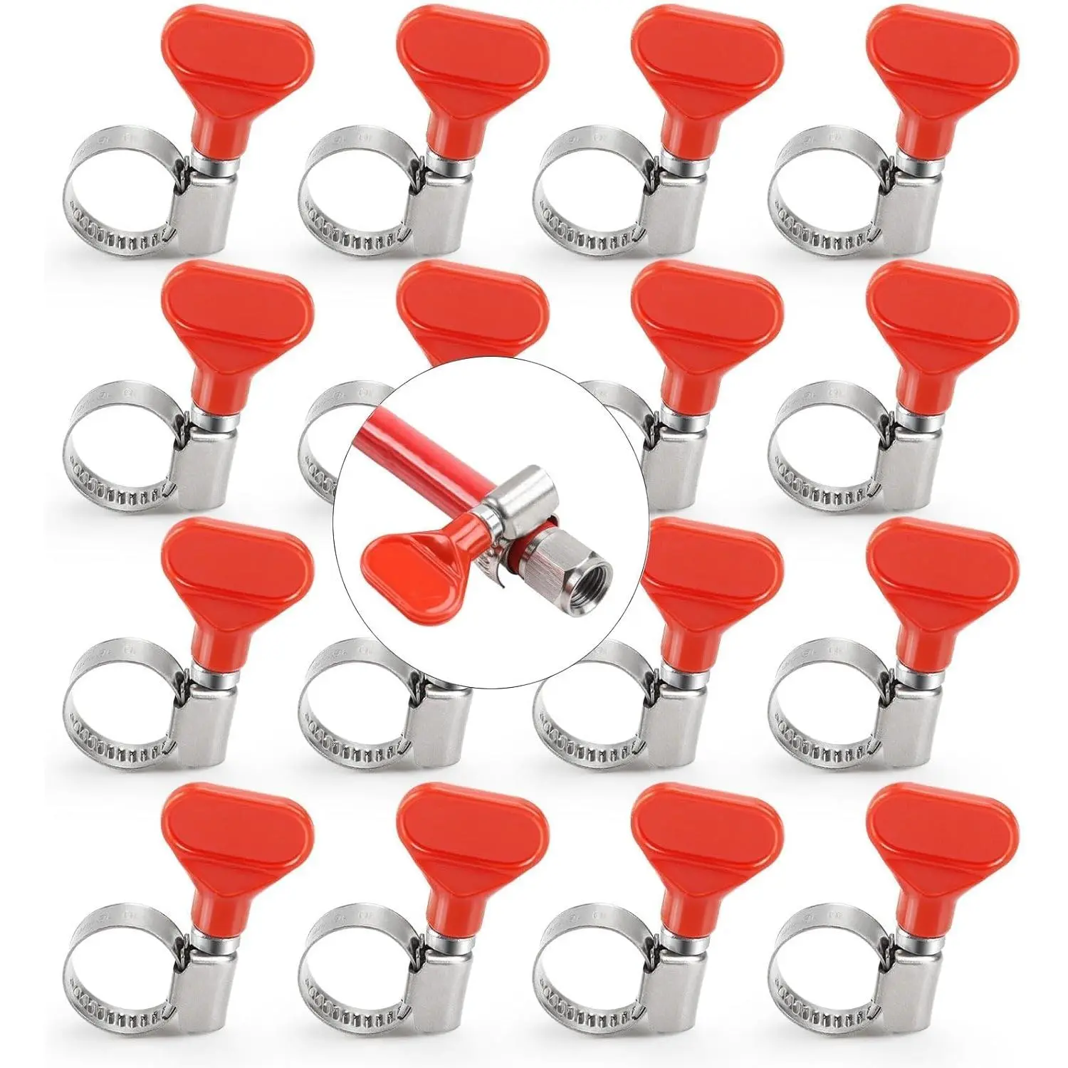 16pcs Stainless Steel Beer Keg Hose Clamp 10-16mm Adjustable Beer Line Clamps Small Tube Clamps For Home Brewing D Coupler CO2 Regulator Key Type