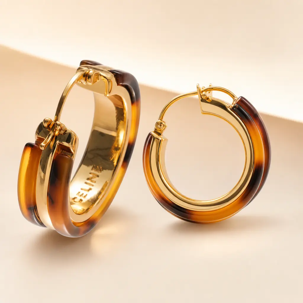 25mm Tortoise Shell Hoop Earrings for Women - Hypoallergenic Lightweight Gold Plated Double Layer Circle Earrings, Trendy Chunky Acrylic Hoop Earrings for Daily Wear, Party, Gifts