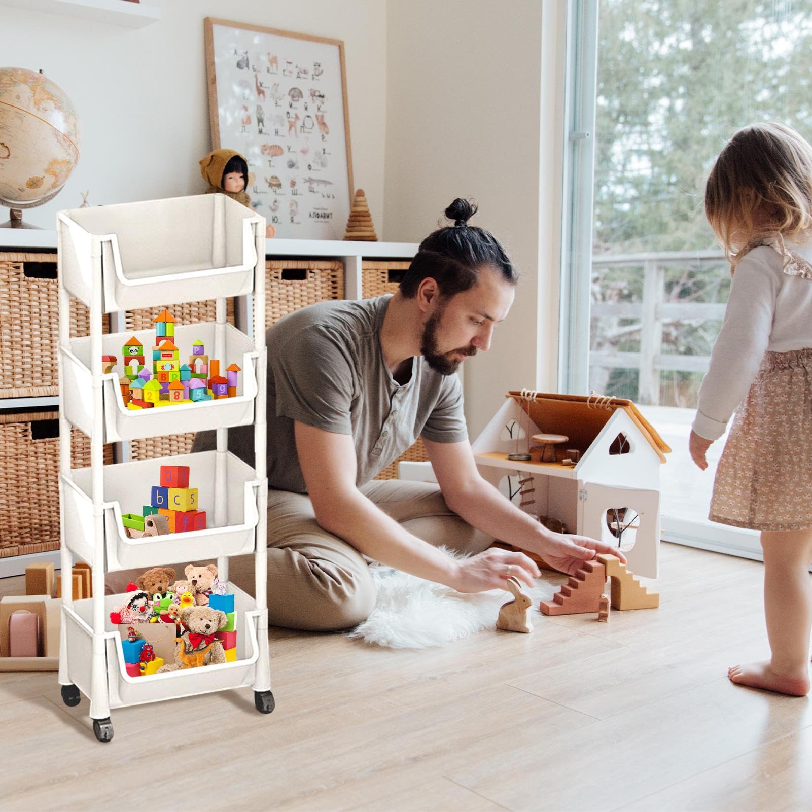 #Multifunctional Multi-Layer Plastic Storage Cartwith Wheels, Layered Shelf Organizer for Bedroom Bathroom Living Room, AdjustableStanding Shelf Suction Cup Sponge Holder for Kitchen Sink  semiannual  sale 2025 easy install kit glove clip cas oz sce