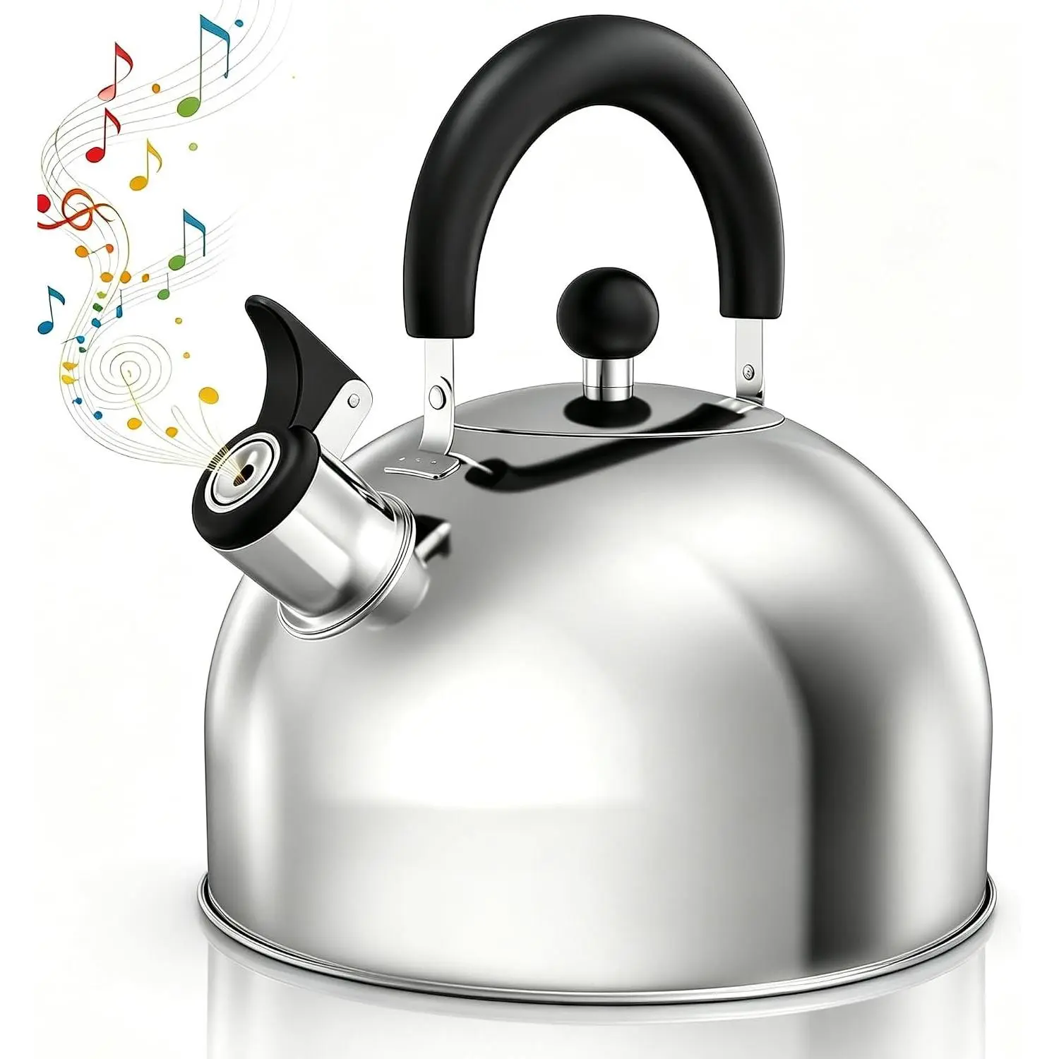 101oz/3.2 Quart Whistling Stovetop Tea Kettle - Stainless Steel Whistling Teapot with Ergonomic Handle for Coffee Tea Camping, Silver