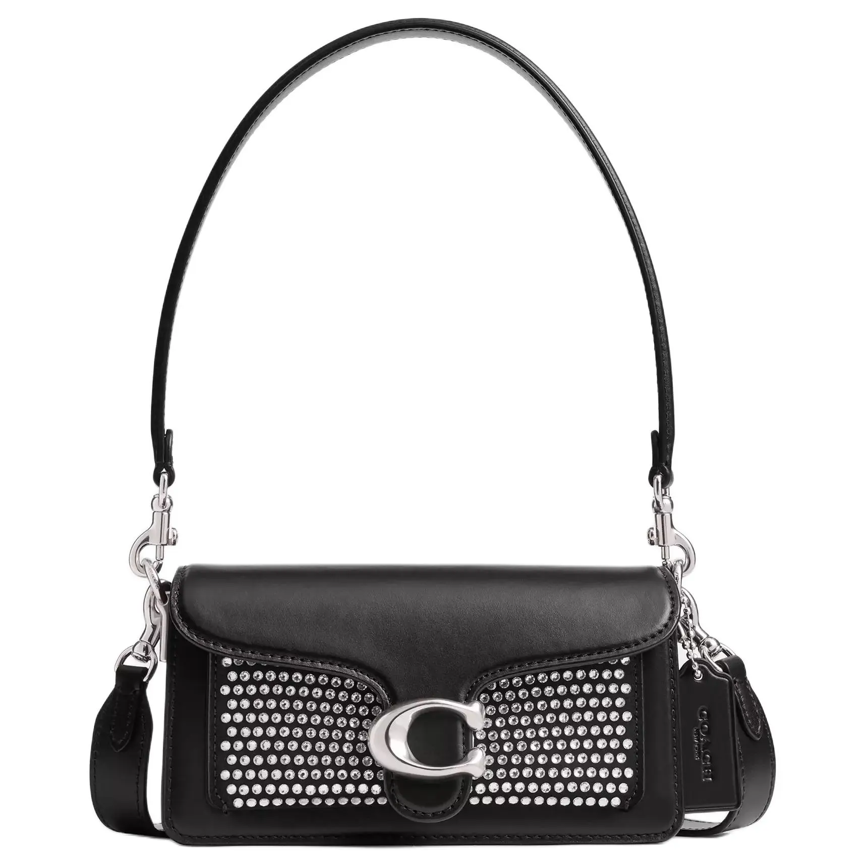 COACH Tabby 20 Small Crossbody Handbag for Women – Crystal-Embellished Calfskin Satchel in Silver and Black
