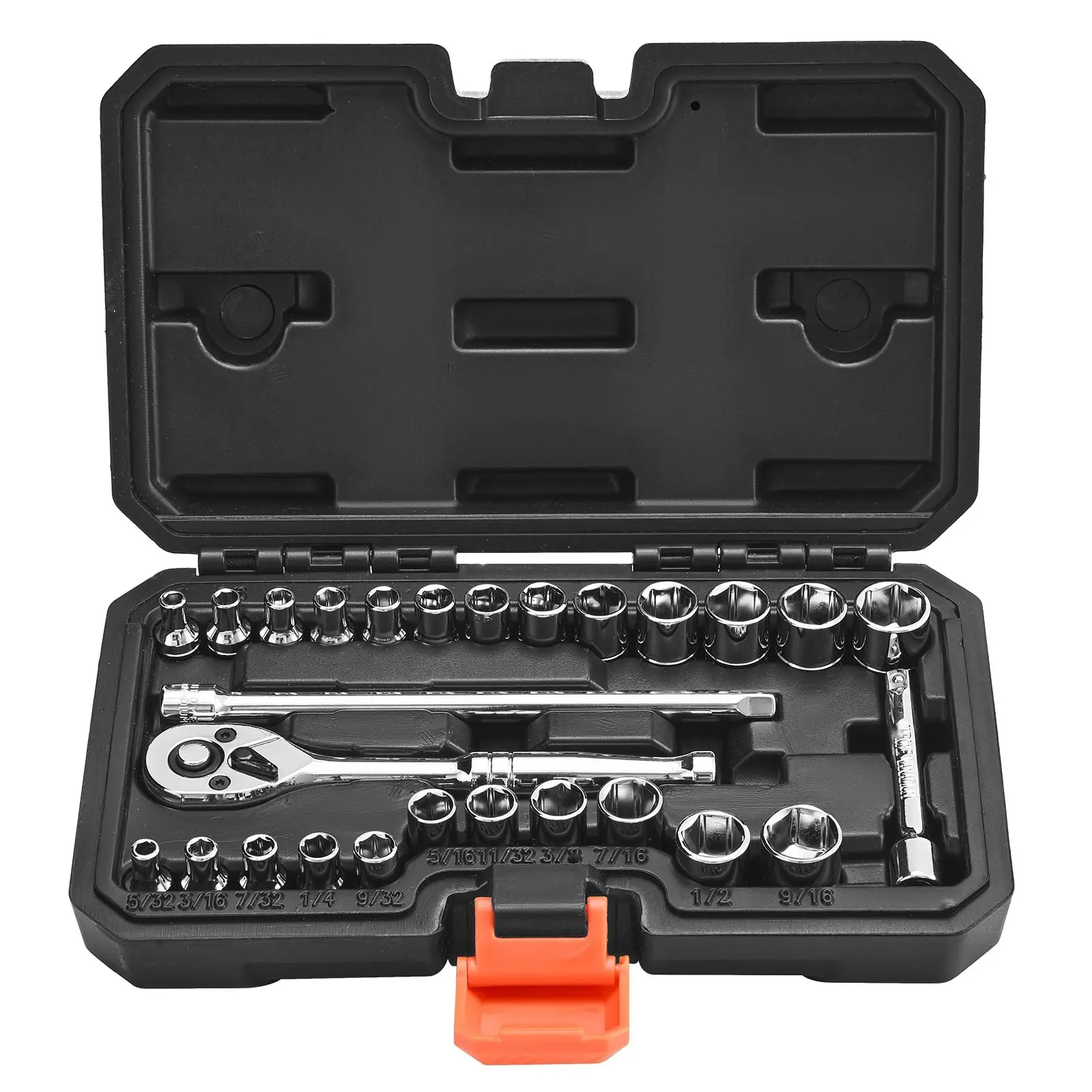27-Piece 1/4" Drive Ratchet Socket Set, CR-V Alloy Steel Chrome Plated SAE & Metric Auto Repair Tools, Includes Ratchet Wrench, Extension Bar, Storage Case for Mechanic Automotive Maintenance