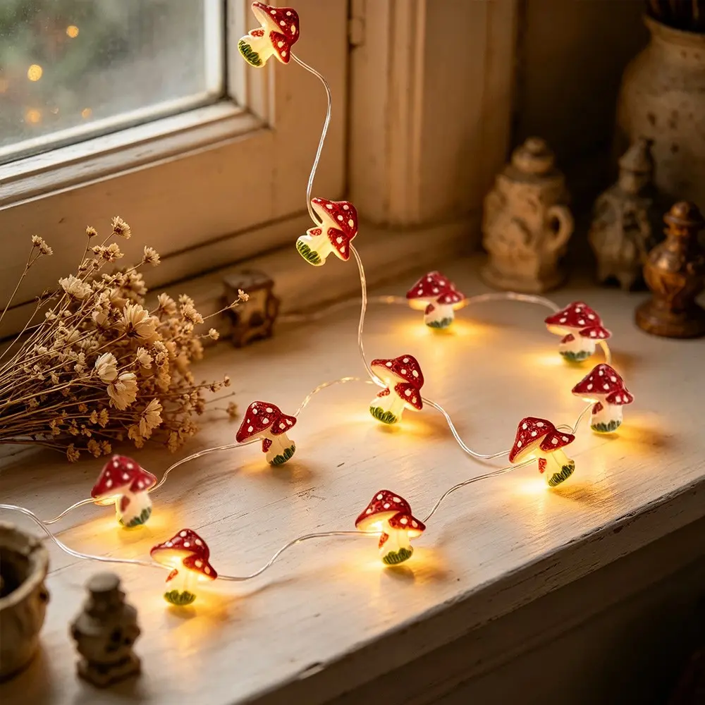 Mushroom String Lights for Cottagecore Bedroom Decor, 10 Ft 30 LED Battery Operated Fairy Lights for Bedroom Room Decor, Wedding Party Decor, Wall Decor, Home Decor, Aesthetic Floral LED Lights, Indoor Spring Summer Decor