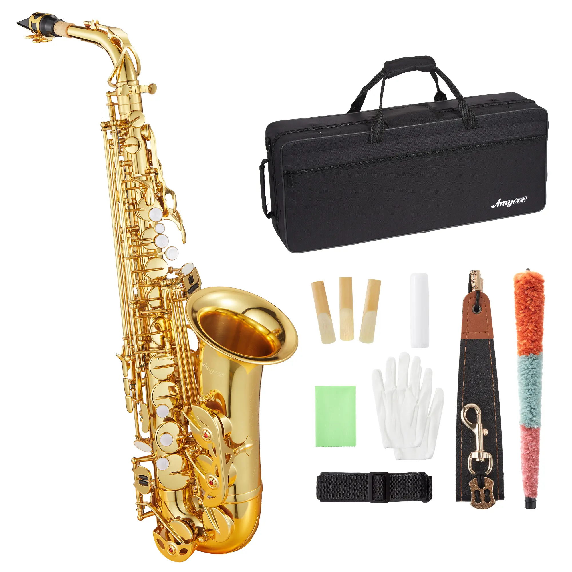 E Flat Alto Saxophone for Beginner Level, Gold-Plated Brass Body Saxophones Musical Instrument with Portable Backpack Case, Cleaning Kit for Student Learning & Daily Rehearsal
