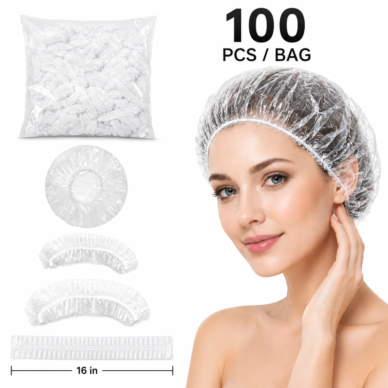 100pcs Disposable Shower Cap & Ear Cover Set, Elastic Bathing Cap & Ear Cover, Hair Dyeing Cap, Heatless Styling Tools for Home & Salon Use