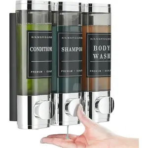 Shampoo and Conditioner Dispenser, Shower Soap Dispenser 3 Chamber No Drill Wall-Mounted Shampoo Dispenser for Shower