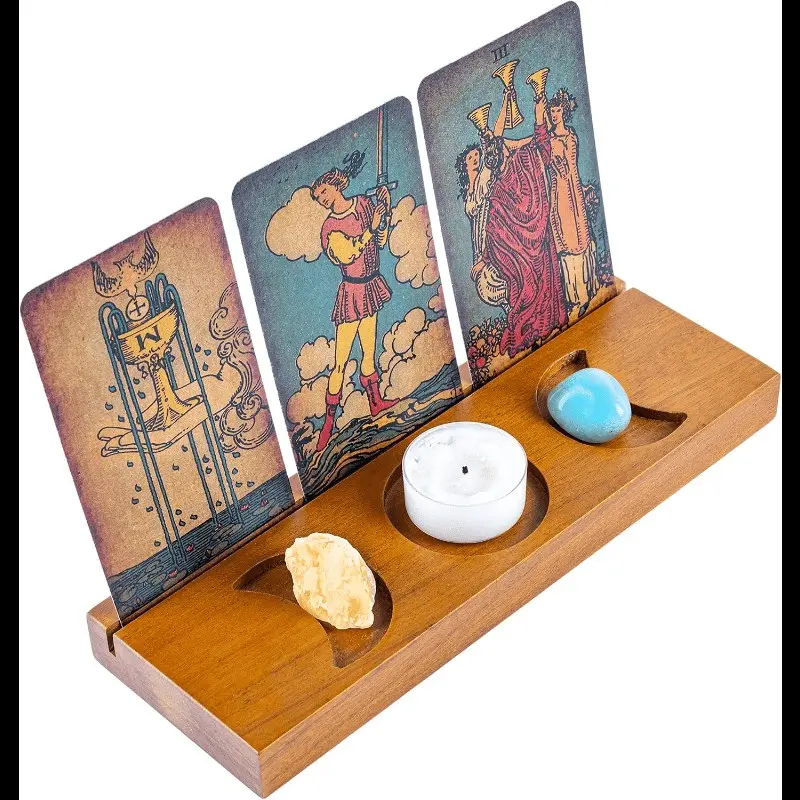 1pc 3-Card Stand with Moon Wood Tarot Card Holder, Display Your Daily Draw, Gifts for Tarot Lovers, Novelty Witchcraft Decor, Divination Tools