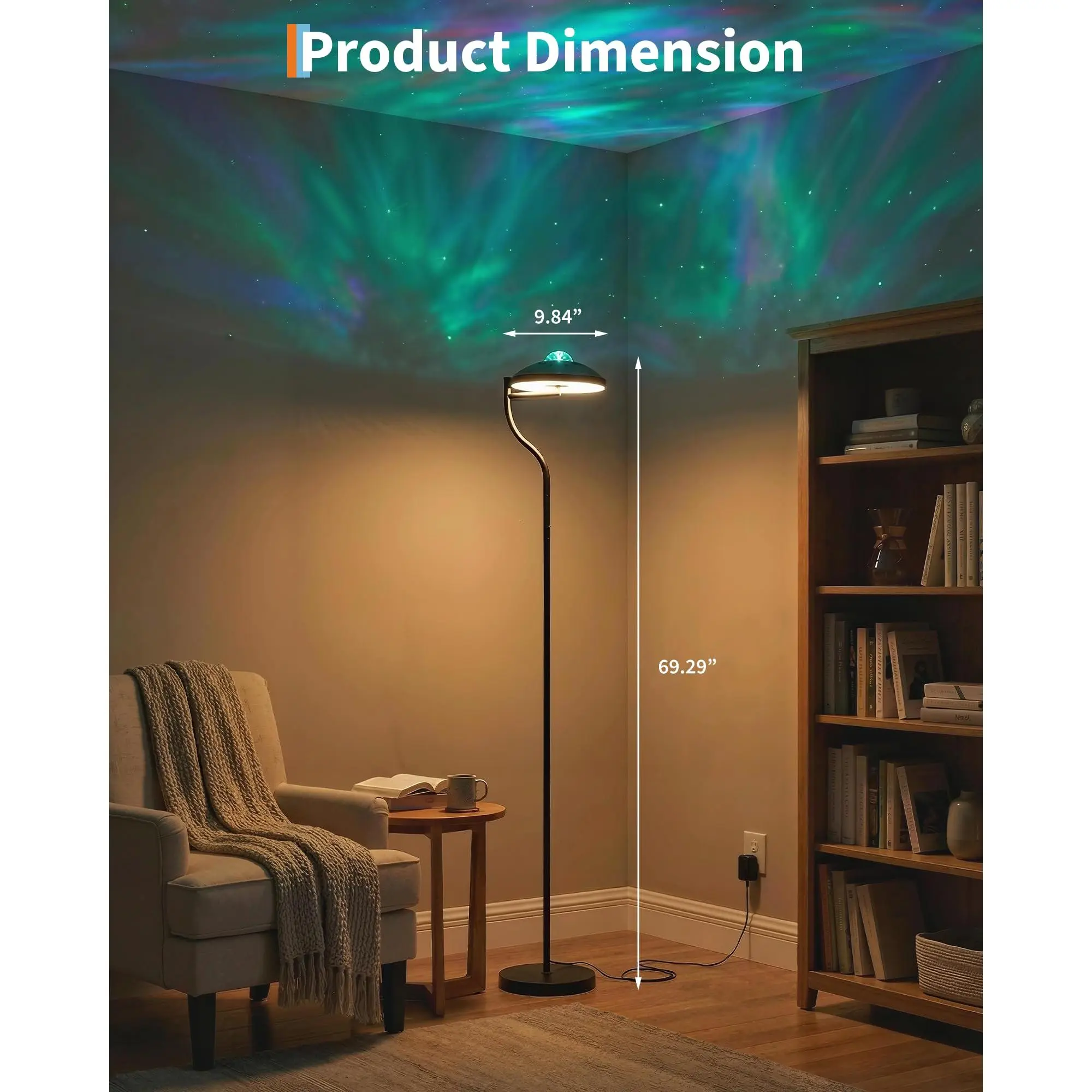 3-in-1 RGB LED Floor Lamp with Remote Control, 350° Rotatable Water Ripple & Star Projector Light, Flexible Modern Standing Ambient Torchiere Lamp for Bedroom Living Room Office Decor
