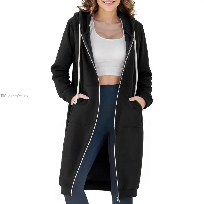 Women's Casual Long Sleeve Full Zip Front Zip-Up Hood Top, Comfortable Fleece Sweatshirt with Pockets by H5ClosetCrush, Tops
