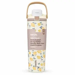 Owala 30oz FreeSip Sway Tumbler Lemon Printed with Travel Grip Water Bottle Gift