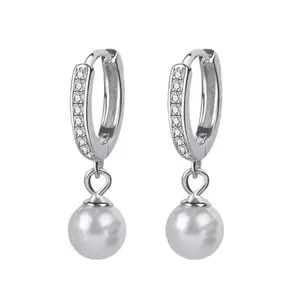 Real Money 925 Sterling Silver Pearl Crystal Hoop Earrings for Women S925 Wedding Party Jewelry Gift Aretes De Mujer