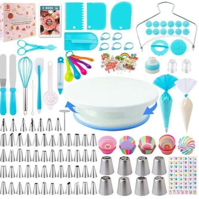 356 cake decoration kit tools, baking accessories with cake turntable, pastry piping bag, suitable for beginners' piping skills, easy to use Professional Cake Decorating Kit