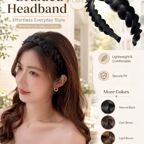 Women's Braided Hair Extension, Heat-Resistant Synthetic Fiber Fake Hairpiece with Non-Slip Headband, Easy-to-Wear Hair Accessory for Daily Styling, Solid Braid Design, Synthetic Artificial Hair