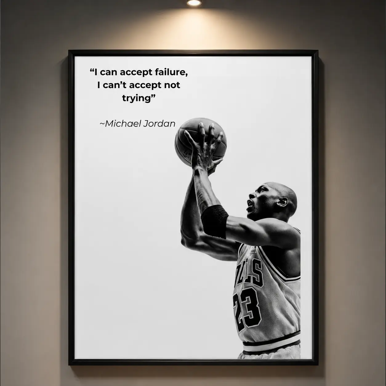 Michael Jordan Quote Wall Art, Basketball Motivational Poster, Black and White Sports Print, Inspirational Basketball Decor for Office, Gym, Bedroom, Home Wall Decoration, Printable Poster Artwork Gift for Basketball Fans