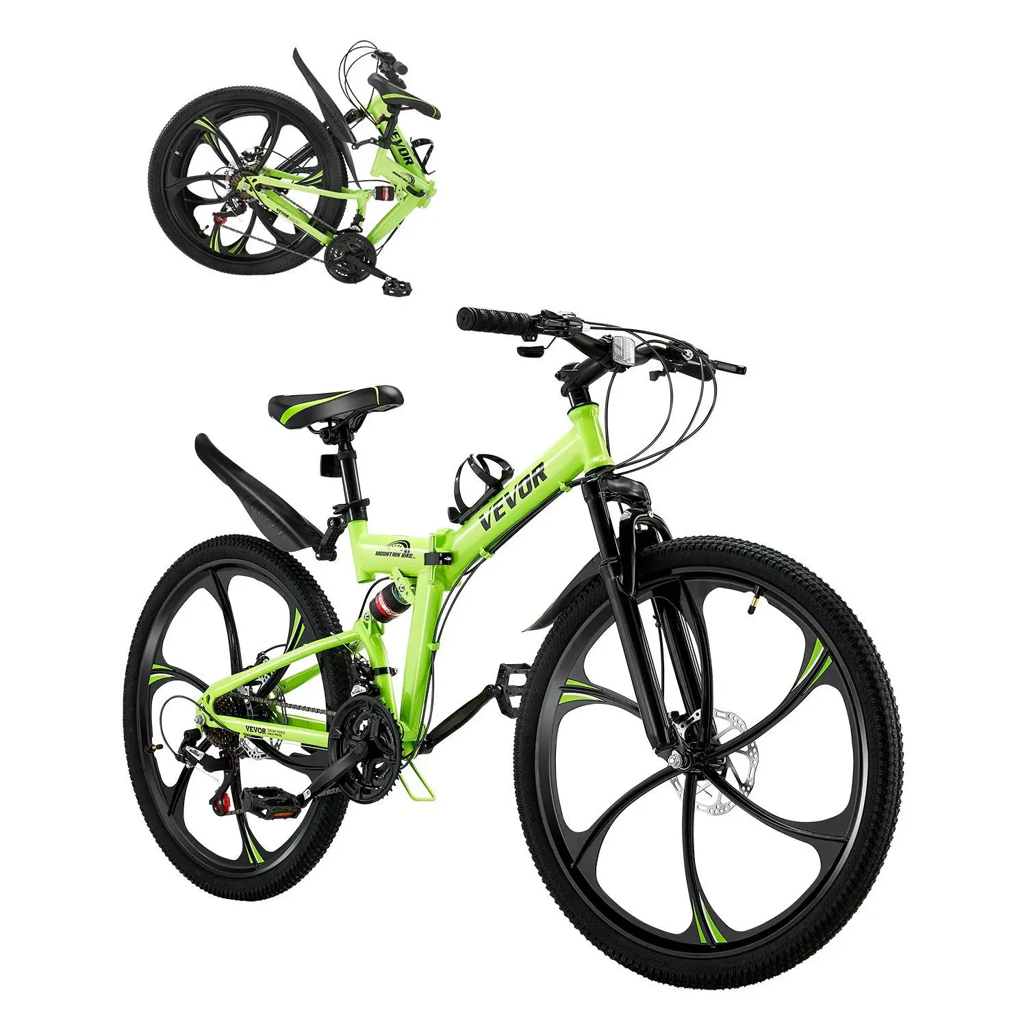 VEVOR 26-in Unisex Adult Size Sport Bike, Full Suspension MTB Bicycle, 21-Speed Drivetrain, Comfort Saddle, Disc Brakes, High Carbon Steel Frame for Trail Riding MTB Cycling