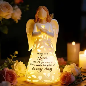 Angel Figurine Lights with Remote - Light Up Angel Sympathy Gift, Memorial Gift for Loss of Mom Dad, Angel Statue Decor Condolences Bereavement Remembrance Gift(No Batteries Included)