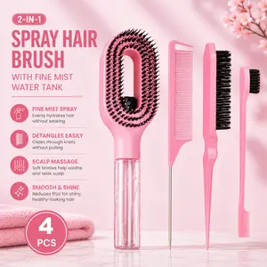 2-in-1 Spray Hair Brush with Fine Mist Water Tank, Hydrating Detangling Comb & Scalp Massage Styling Brush for Wet, Dry, Curly and Straight Hair, Lightweight Anti-Frizz Hair Care Tool for Smooth, Shiny Daily Styling