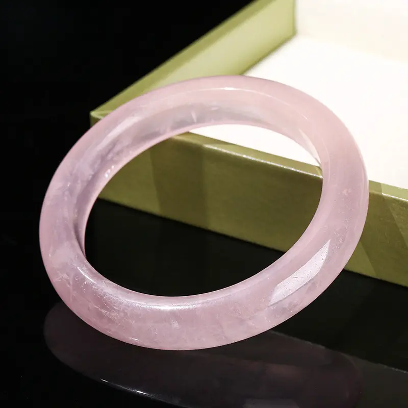 Women's Natural Rose Quartz Wide Band Bangle, Vintage Fresh Crystal Jewelry