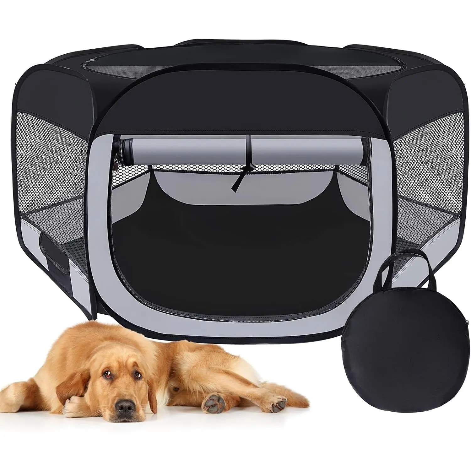 Dog Cat Playpen,Portable Pet Puppy Playpen,Rabbit Puppy Dog Play Pen for Indoors,Dogs Tent for Indoor Cats,Kitten Playpen,Collapsible Small Cats Crate Cage for Small Dogs with Carrying Case(Grey, L)