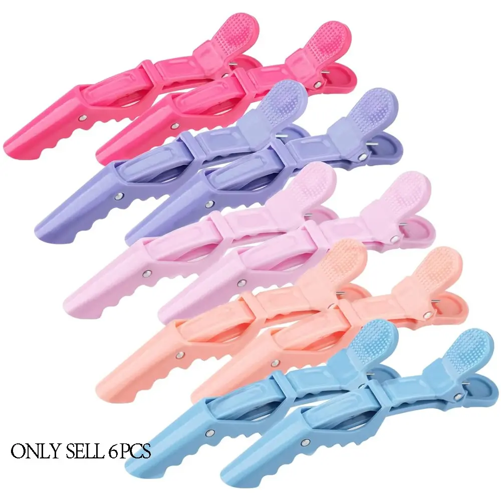 6 PCS Alligator Hair Clips,Alligator Styling Sectioning Clips,Plastic Non Slip Alligator Clips for Hair,Colorful Hair Clips Hair Accessories for Women with Wide Teeth & Double-Hinged Design, Fun Hair Clips