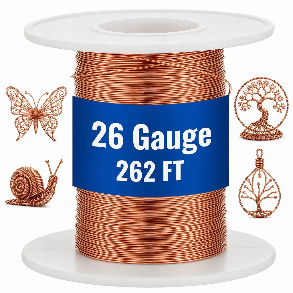 Long Length 26 Gauge 0.5mm Diameter 99.9% Soft Copper Wire, 262ft Crafting Wire for Jewelry Making, Beading
