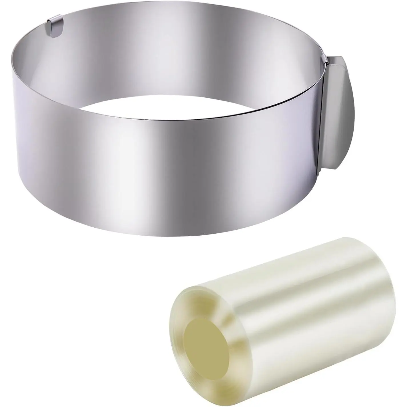Stainless Adjustable Cake Ring Mold Set - 6-12 in, 2.4 in Height Bakeware Utensils with Transparent Cake Collar for Dessert Baking & Decorating