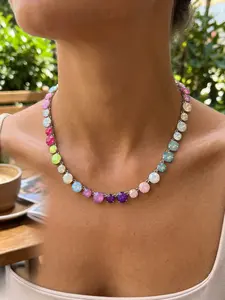 Rainbow Crystal Necklace, Versatile Summer Accessory for Women, Rhodium-Plated Magnetic Clasp, Perfect for Everyday Wear and Special Occasions, Birthday Gift, Crystal Jewelry