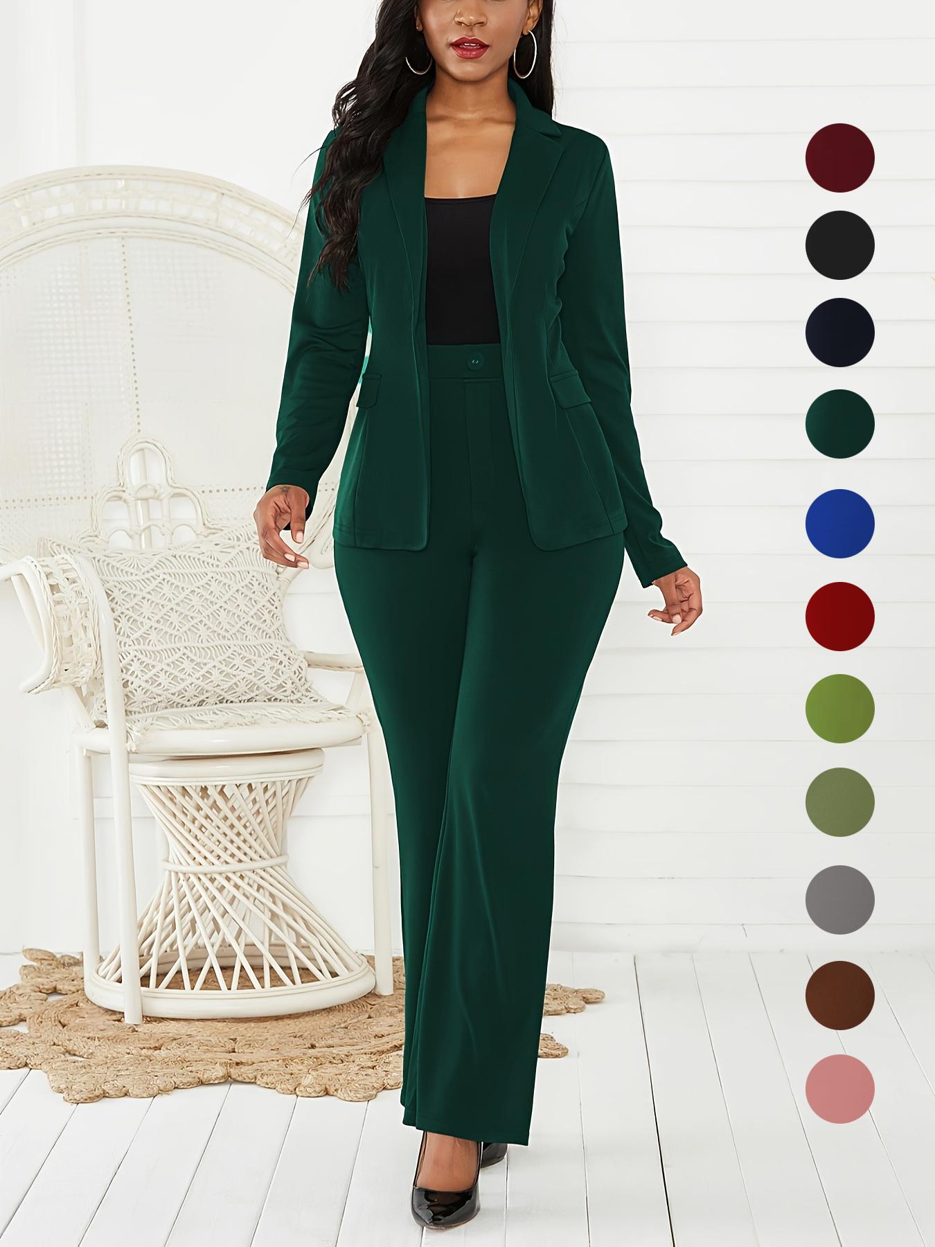 Women's Two-Piece Matching Set, Plain Button Lapel Fitted Blazer & Suit Pants, Chic Elegant Business Casual Long Sleeve Outerwear & Trousers for Daily Outdoor Wear, Women's Clothing for All Seasons, Essential Business Attire, Work Casual Blazers